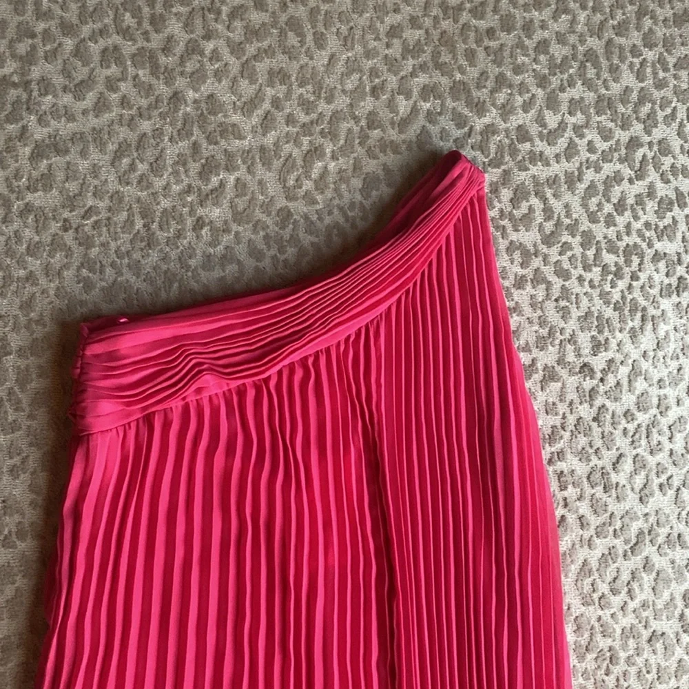 Halston Heritage Bright Pink One-Shoulder Pleated Goddess Dress, size 12 - Picture 2 of 5